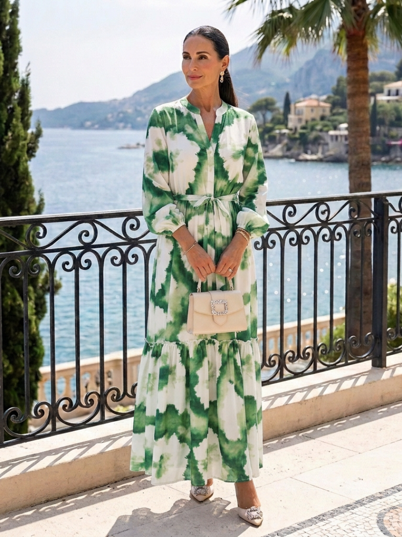 Sabine | Vestido Largo de Manga Larga con Cintura Ajustable y Volantes