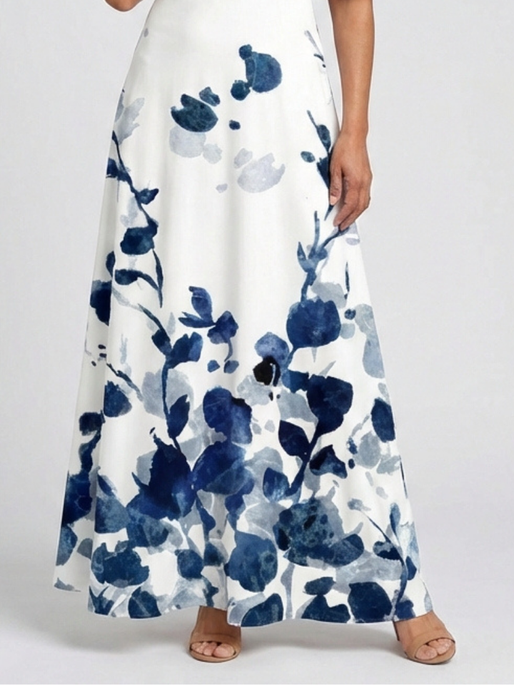 Eliza | Vestido Maxi Floral de Manga Corta con Escote en V