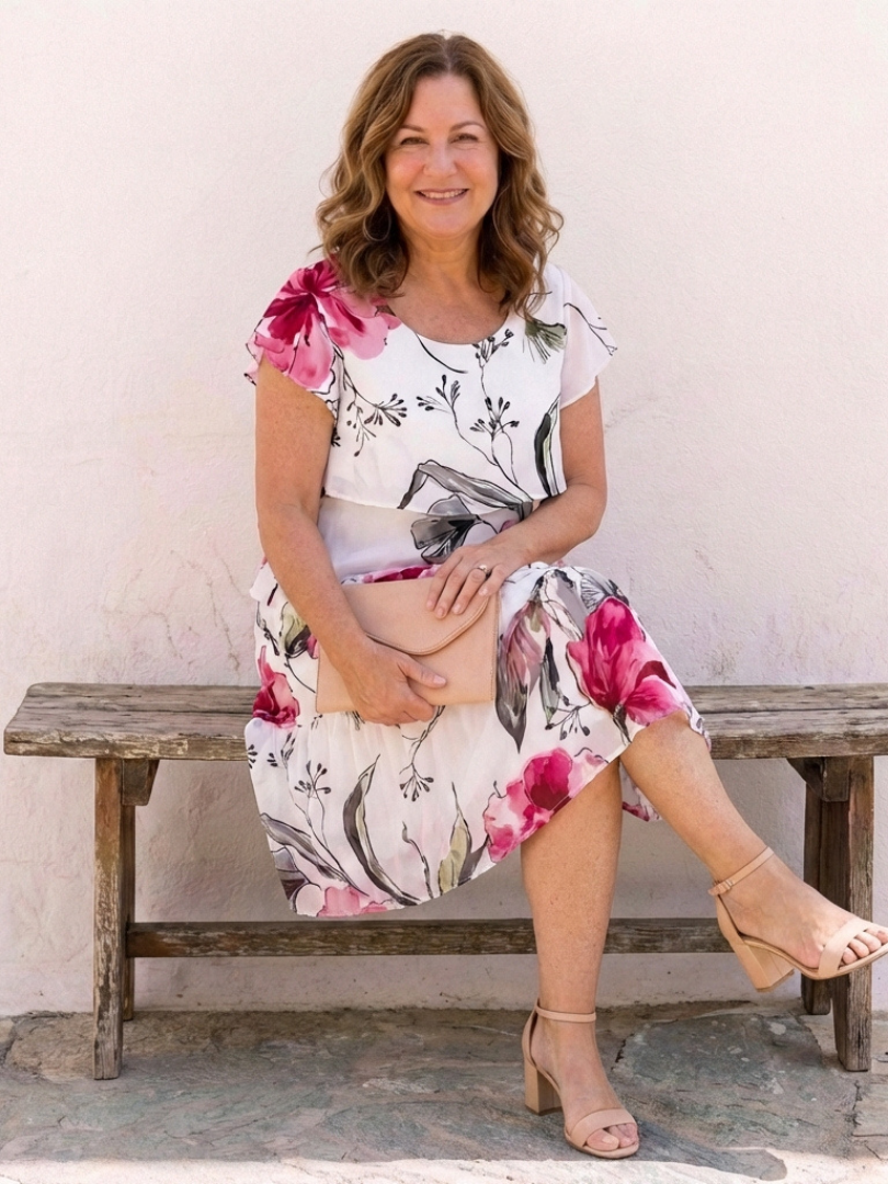Eleanor | Vestido corto de manga corta con estampado floral hasta la rodilla