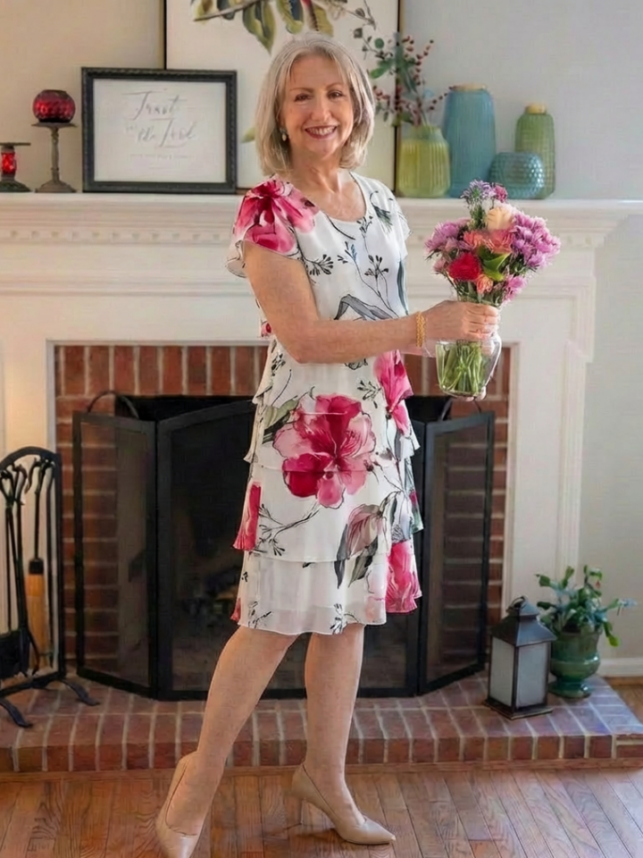 Eleanor | Vestido corto de manga corta con estampado floral hasta la rodilla