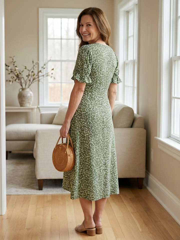Margaret | Vestido midi floral de manga corta y escote en V