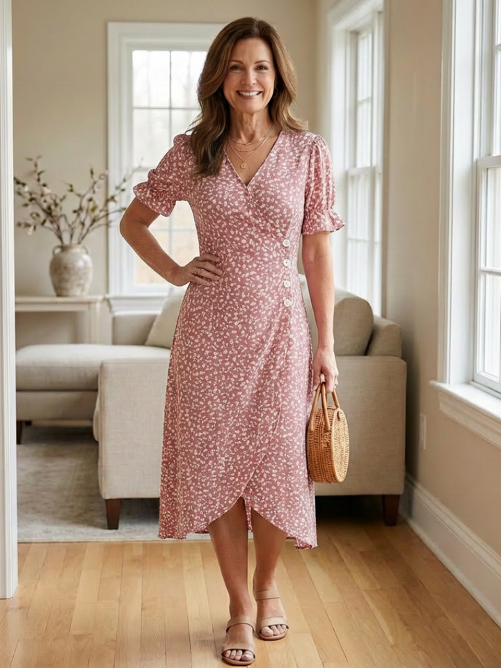 Margaret | Vestido midi floral de manga corta y escote en V