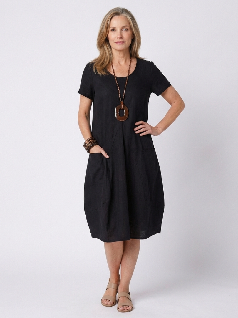 Diane | Vestido de Longitud de Rodilla con Mangas Cortas y Pliegues