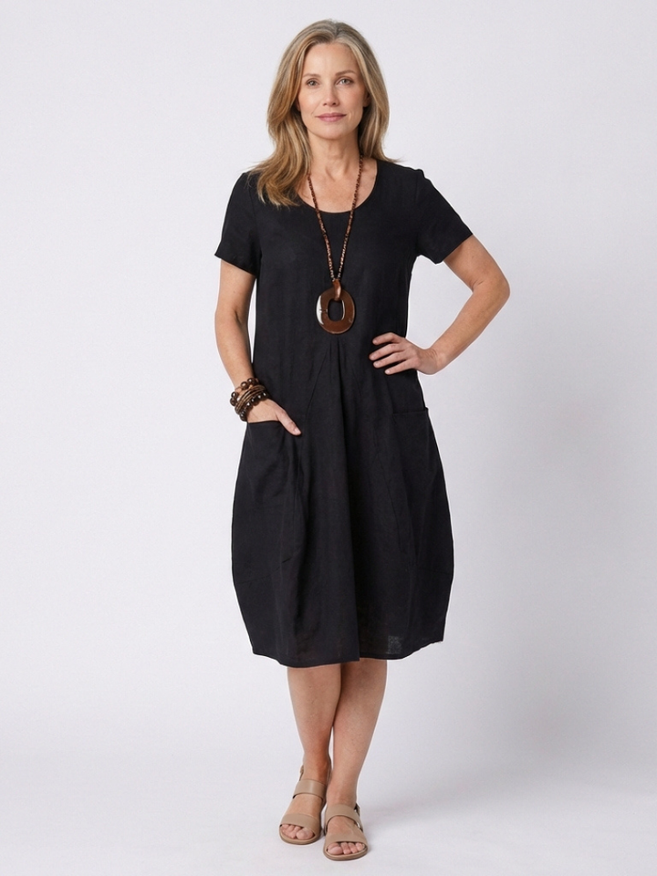 Diane | Vestido de Longitud de Rodilla con Mangas Cortas y Pliegues