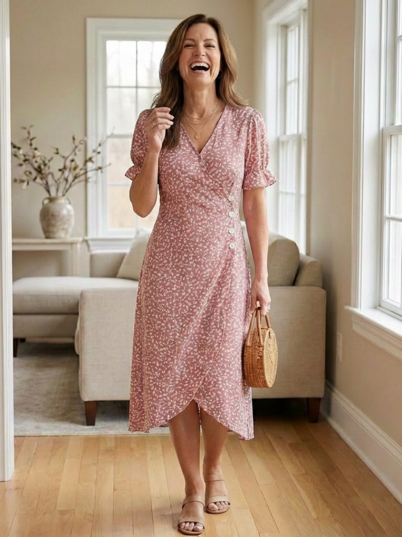 Margaret | Vestido midi floral de manga corta y escote en V