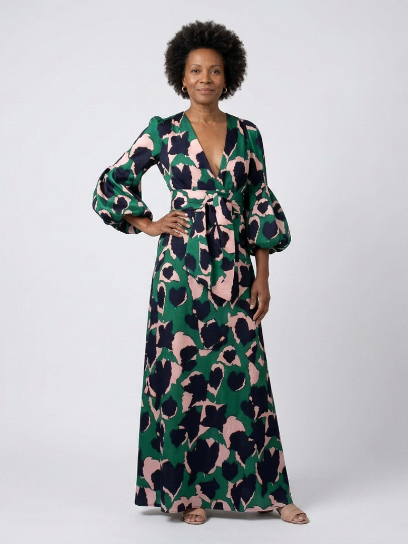 Isolde | Vestido Maxi de Manga Larga con Cintura Tazada en V
