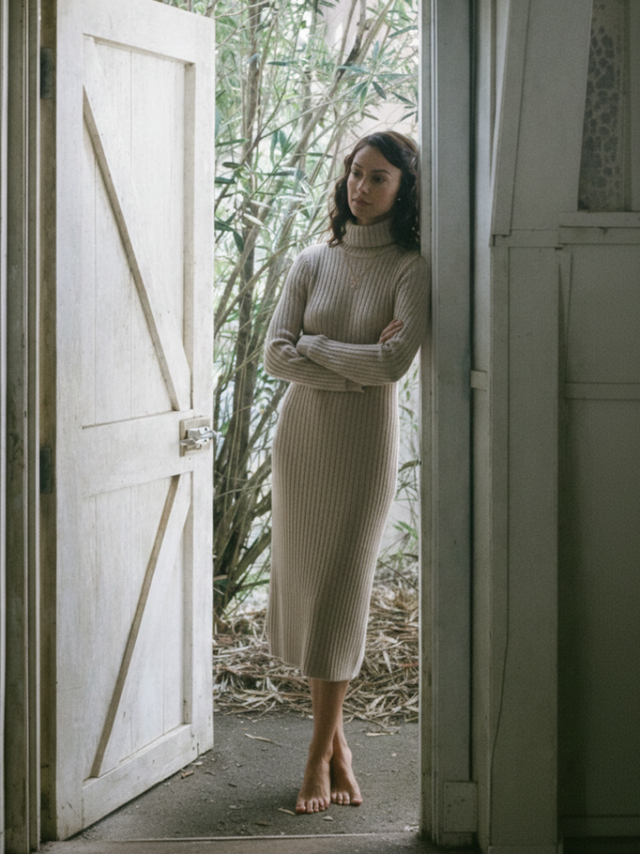 Margot | Vestido de punto acanalado con cuello alto