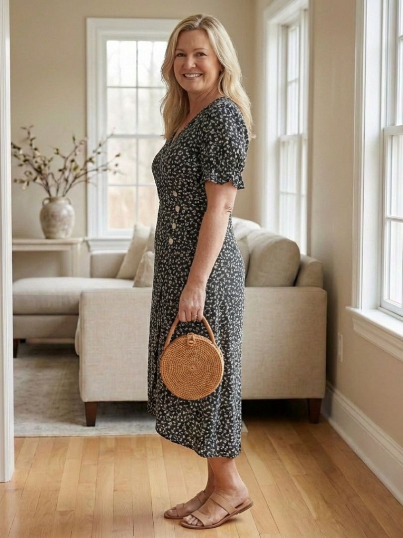 Margaret | Vestido midi floral de manga corta y escote en V