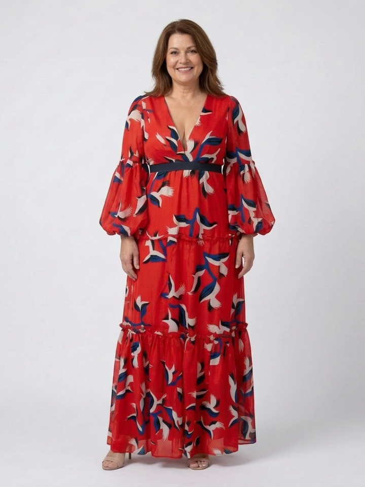 Isolde | Vestido Maxi de Manga Larga con Cintura Tazada en V