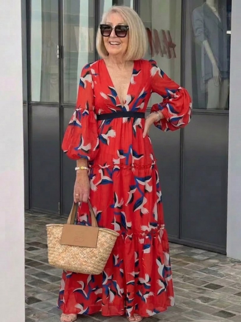 Isolde | Vestido Maxi de Manga Larga con Cintura Tazada en V