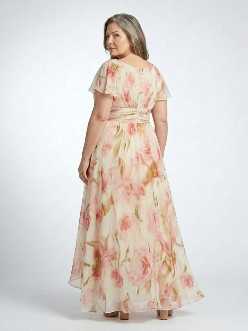 Elara | Vestido Maxi Floral de Manga Corta en V