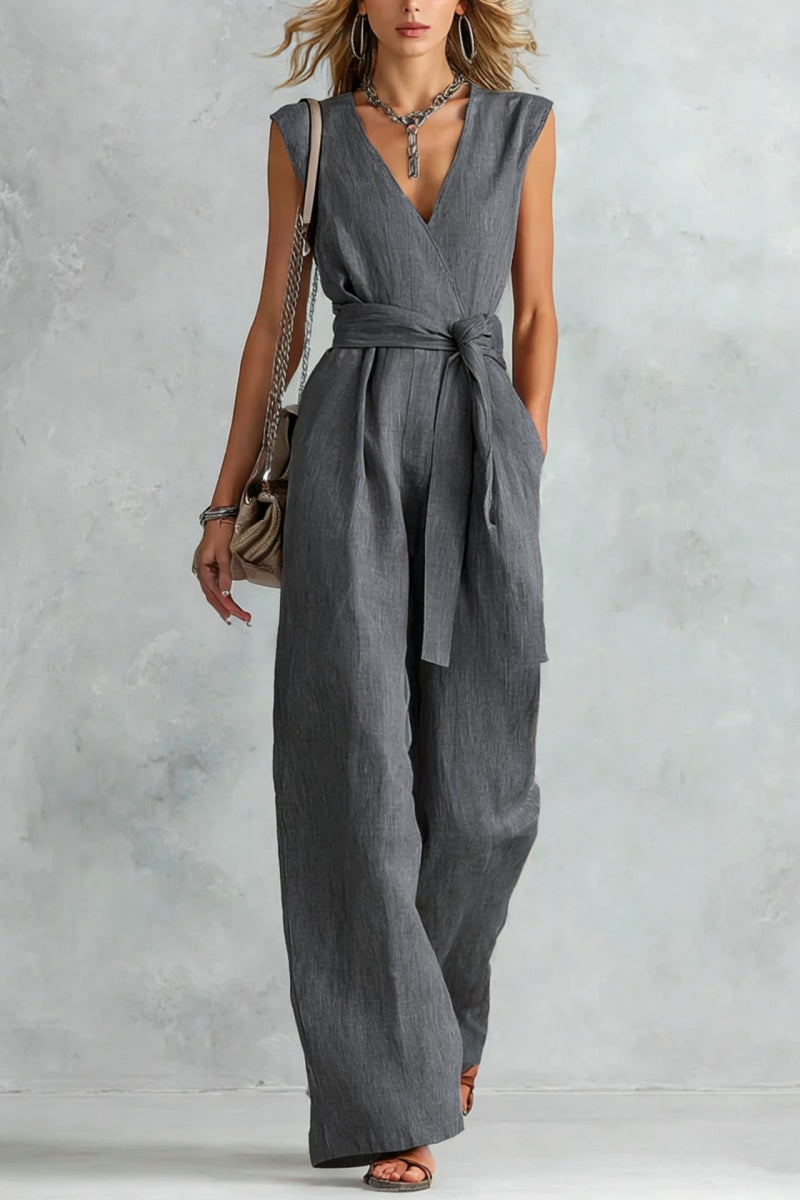 Mono con escote en V y lazo
