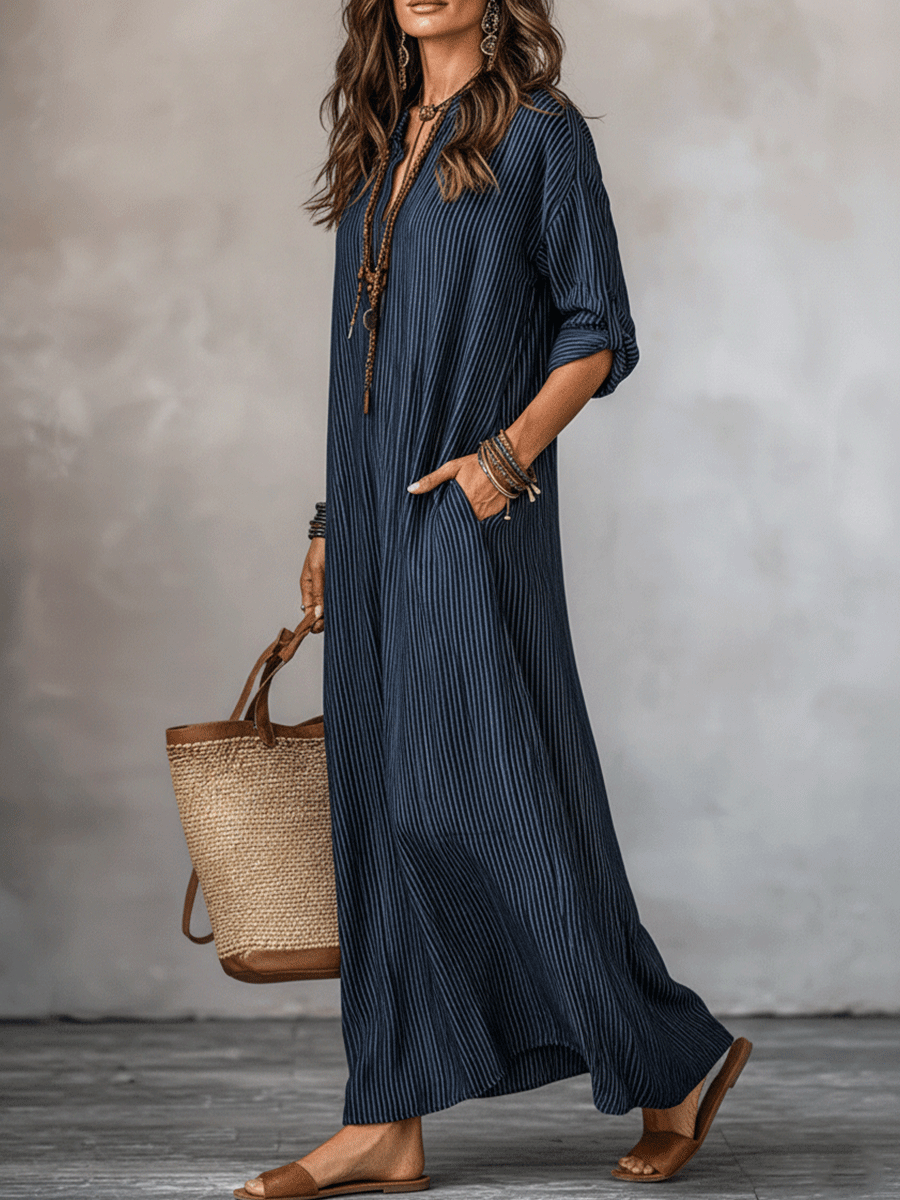Vestido largo amplio azul índigo con espíritu nómada