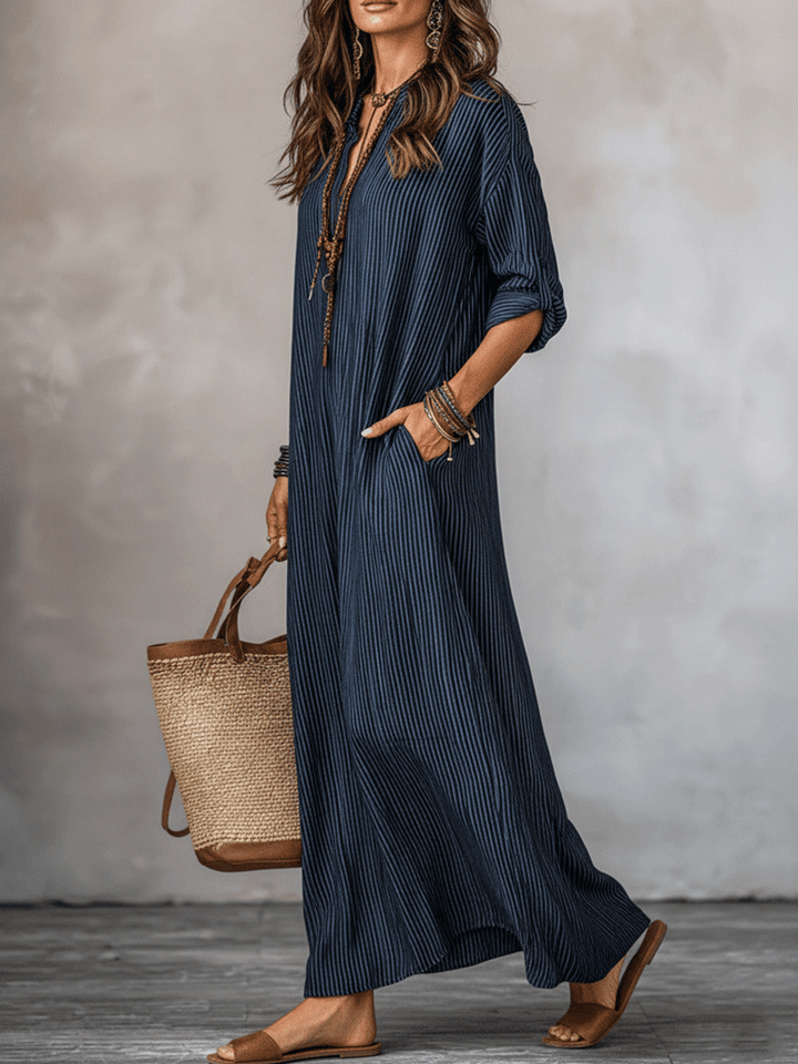 Vestido largo amplio azul índigo con espíritu nómada