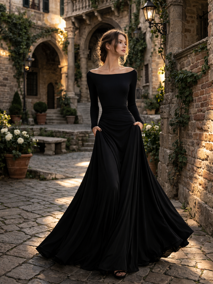 Maris | Vestido Maxi de Manga Larga Draped