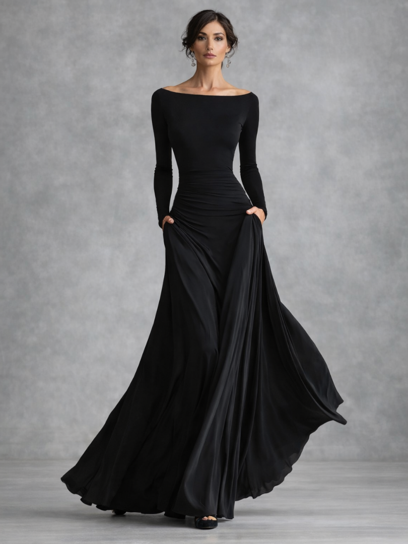 Maris | Vestido Maxi de Manga Larga Draped