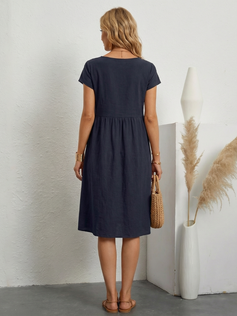 Lillian | Vestido de manga corta hasta la rodilla con bolsillos