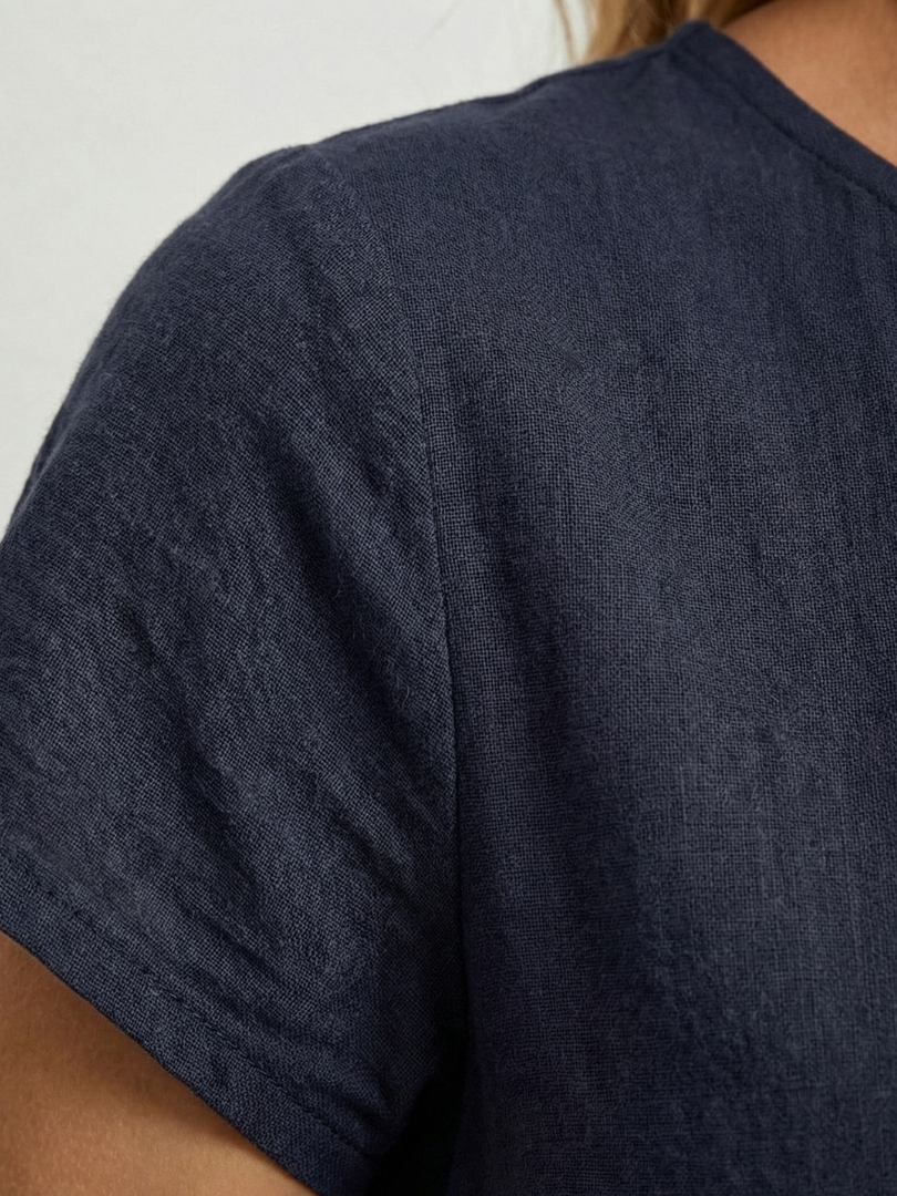 Lillian | Vestido de manga corta hasta la rodilla con bolsillos