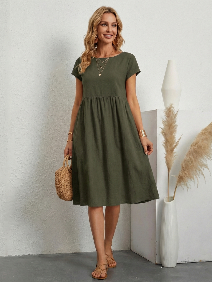 Lillian | Vestido de manga corta hasta la rodilla con bolsillos