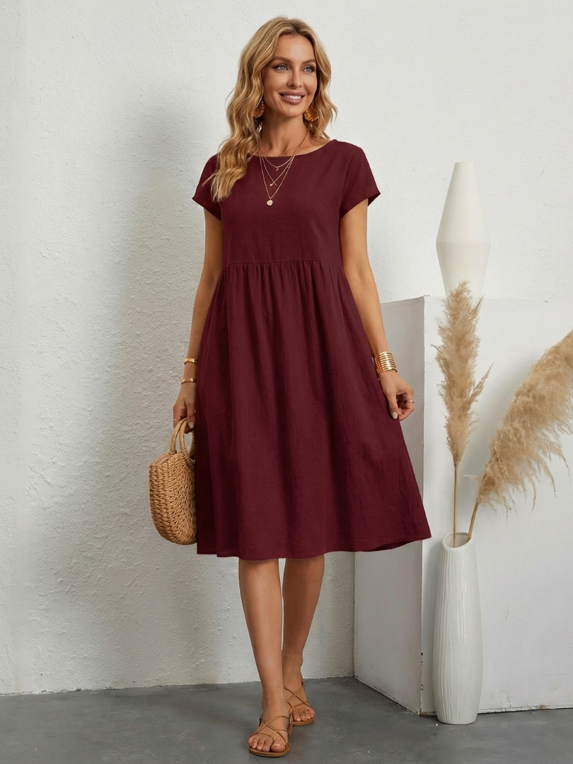Lillian | Vestido de manga corta hasta la rodilla con bolsillos