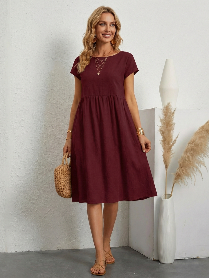 Lillian | Vestido de manga corta hasta la rodilla con bolsillos