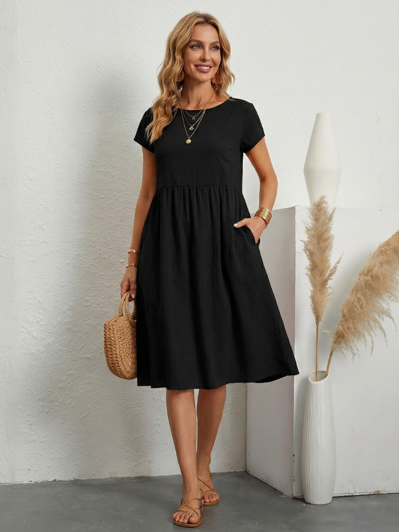 Lillian | Vestido de manga corta hasta la rodilla con bolsillos