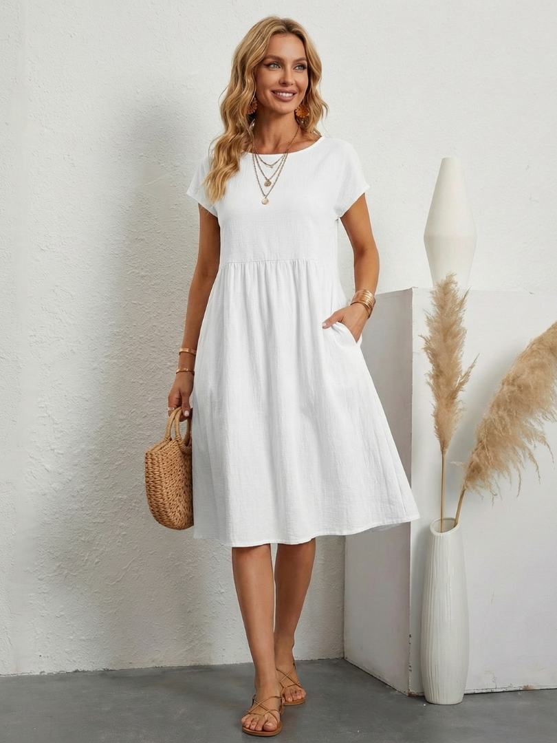 Lillian | Vestido de manga corta hasta la rodilla con bolsillos