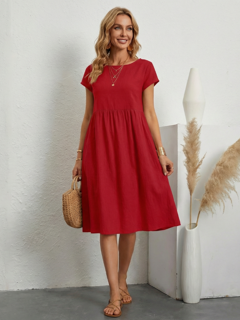 Lillian | Vestido de manga corta hasta la rodilla con bolsillos
