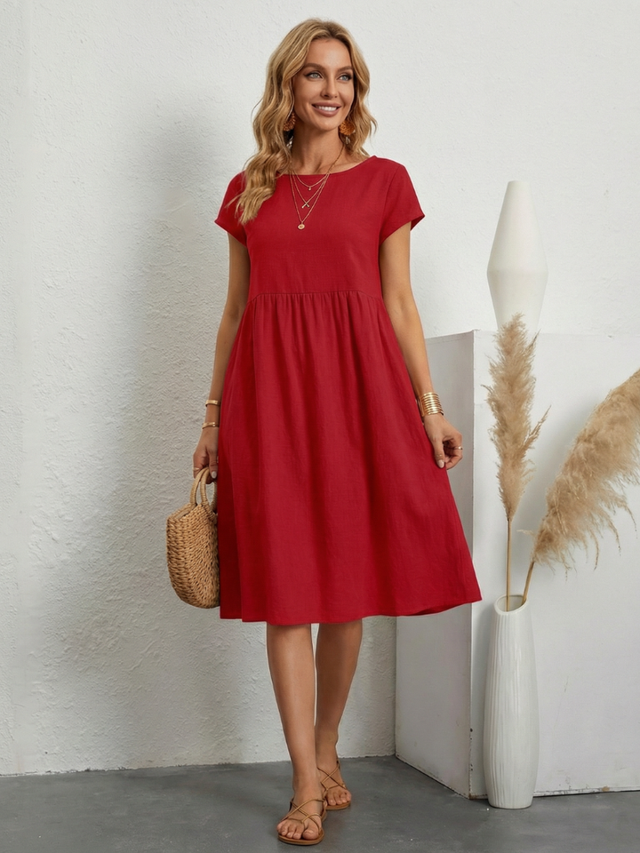 Lillian | Vestido de manga corta hasta la rodilla con bolsillos