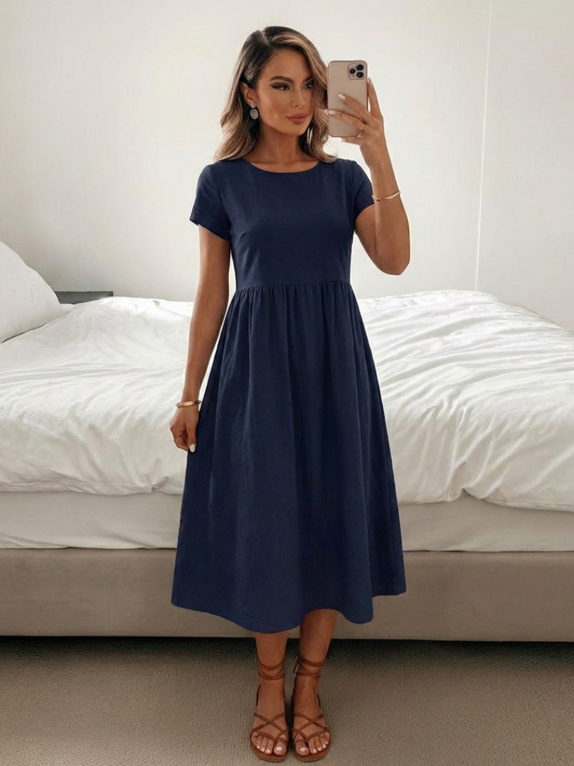 Lillian | Vestido de manga corta hasta la rodilla con bolsillos