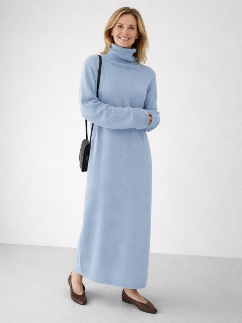 Lena | Vestido Maxi de Punto con Cuello Alto Relajado