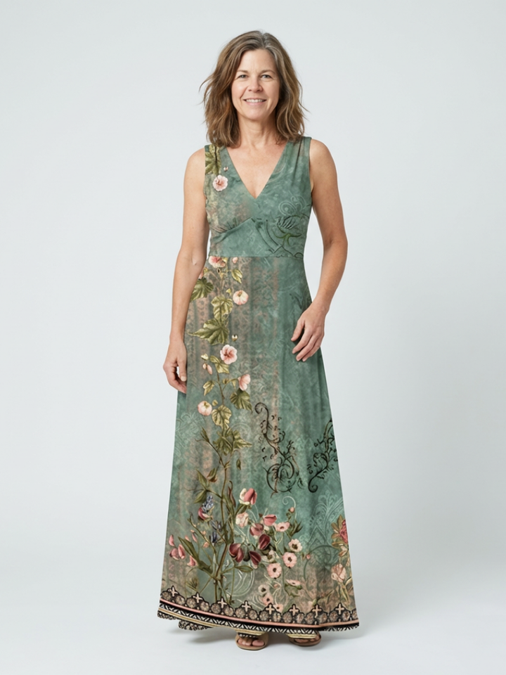Seraphina | Vestido Maxi Floral sin Mangas con Escote en V
