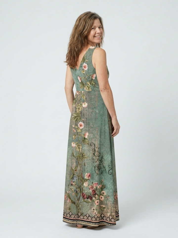 Seraphina | Vestido Maxi Floral sin Mangas con Escote en V