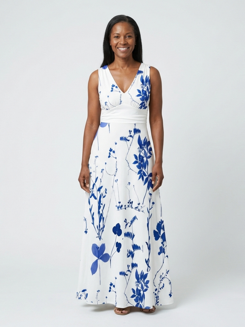 Seraphina | Vestido Maxi Floral sin Mangas con Escote en V
