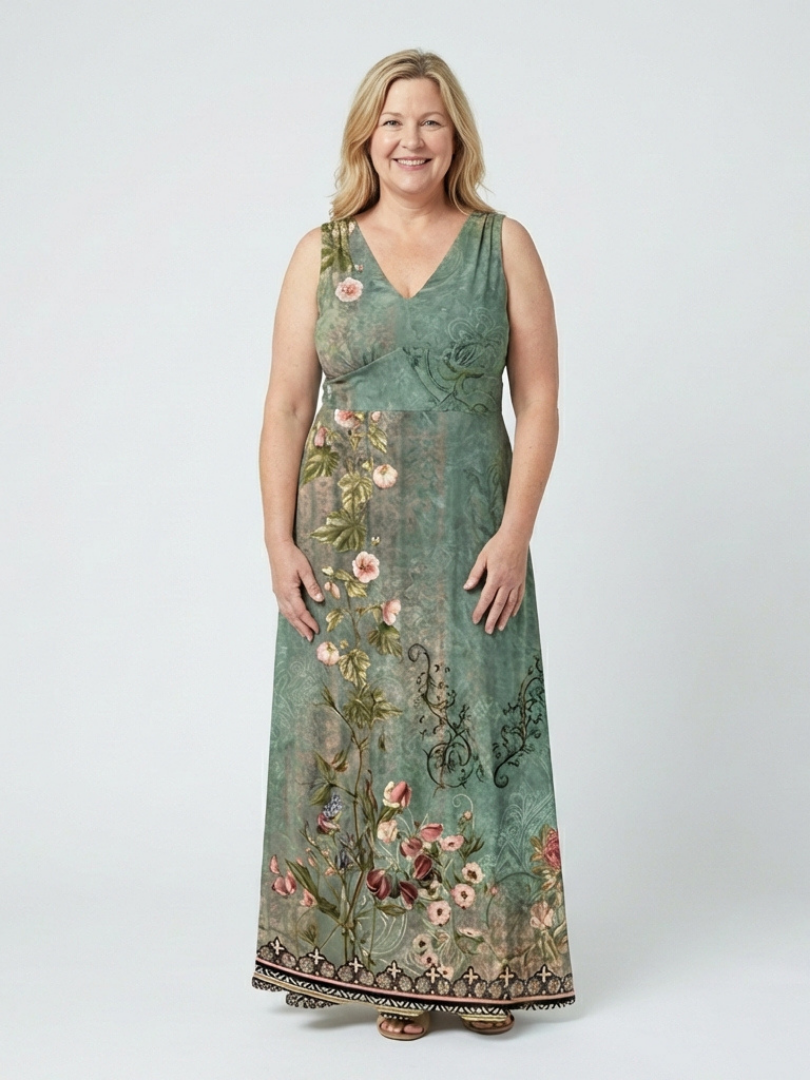 Seraphina | Vestido Maxi Floral sin Mangas con Escote en V