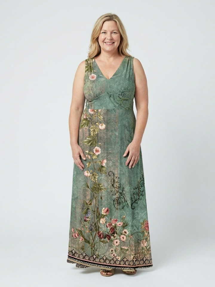 Seraphina | Vestido Maxi Floral sin Mangas con Escote en V