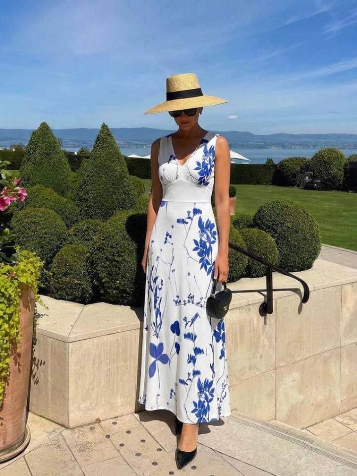 Seraphina | Vestido Maxi Floral sin Mangas con Escote en V