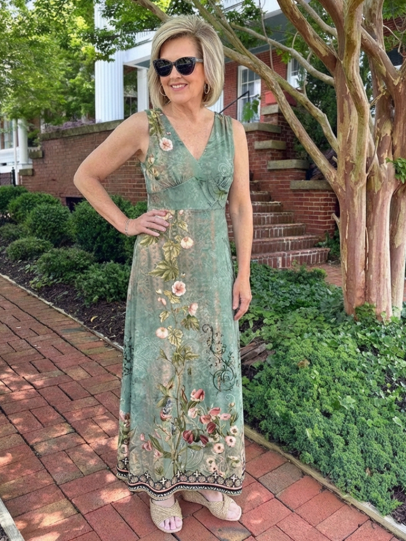 Seraphina | Vestido Maxi Floral sin Mangas con Escote en V