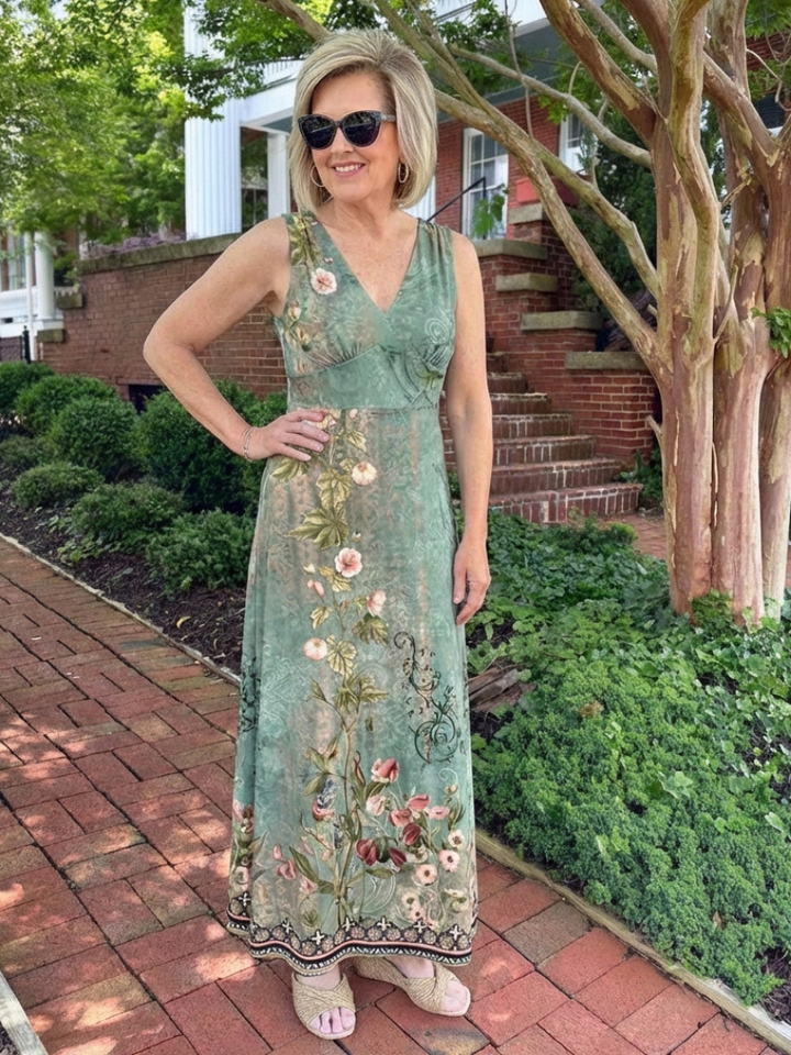 Seraphina | Vestido Maxi Floral sin Mangas con Escote en V