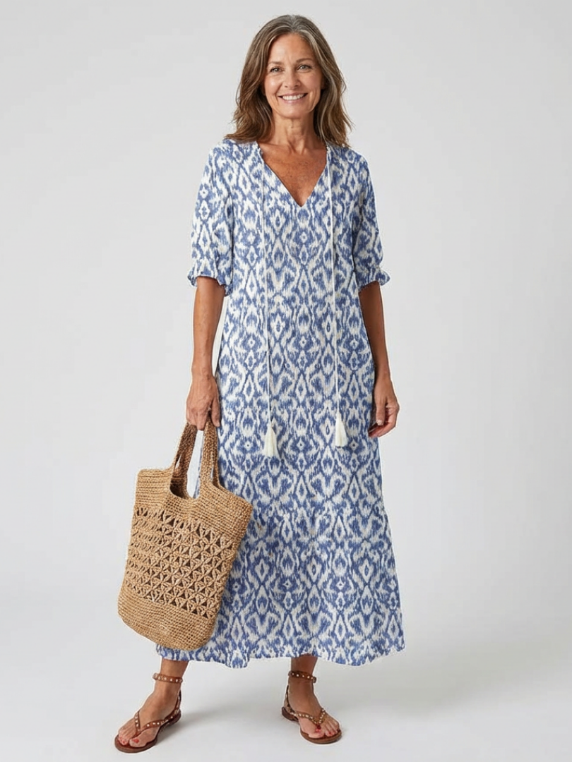 Lillian | Vestido Midi de Manga Corta con Escote en V Floral