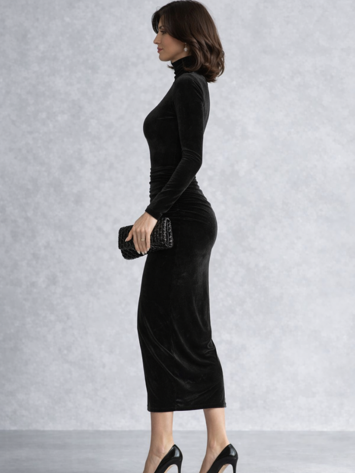 Camille | Vestido Midi de Terciopelo Fruncido
