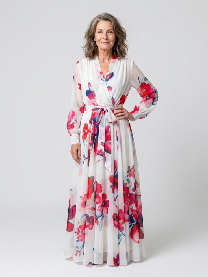 Lillian | Vestido Maxi Envoltura de Manga Larga Floral