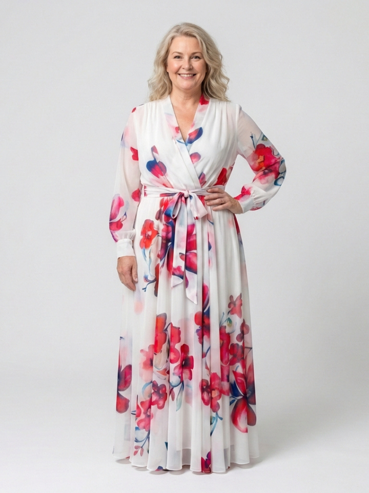 Lillian | Vestido Maxi Envoltura de Manga Larga Floral