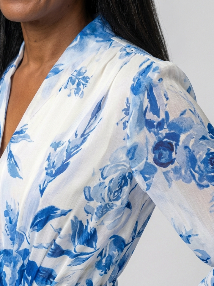 Lillian | Vestido Maxi Envoltura de Manga Larga Floral