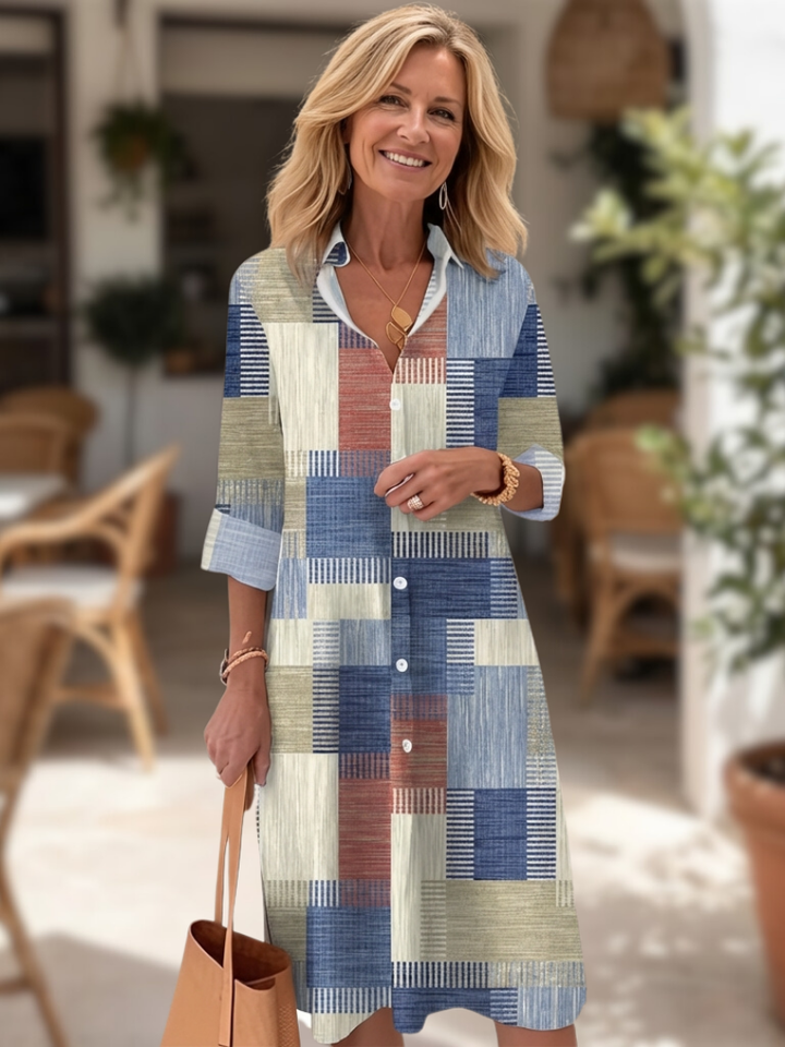 Aurelia | Vestido Camisero con Botones y Patchwork