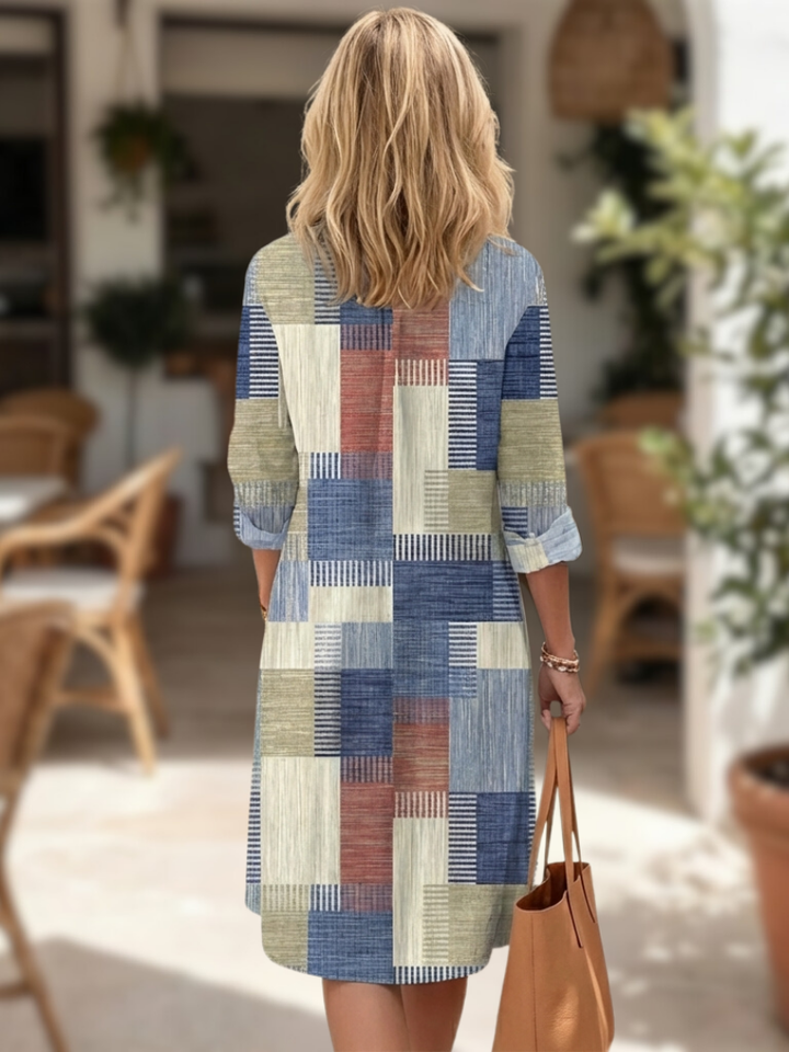 Aurelia | Vestido Camisero con Botones y Patchwork