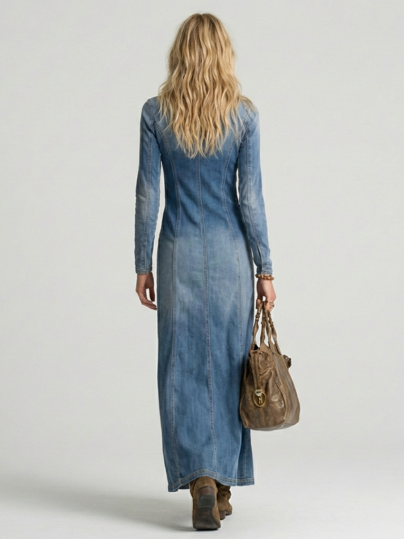 Sienna | Vestido Maxi de Denim con Botones en el Frente