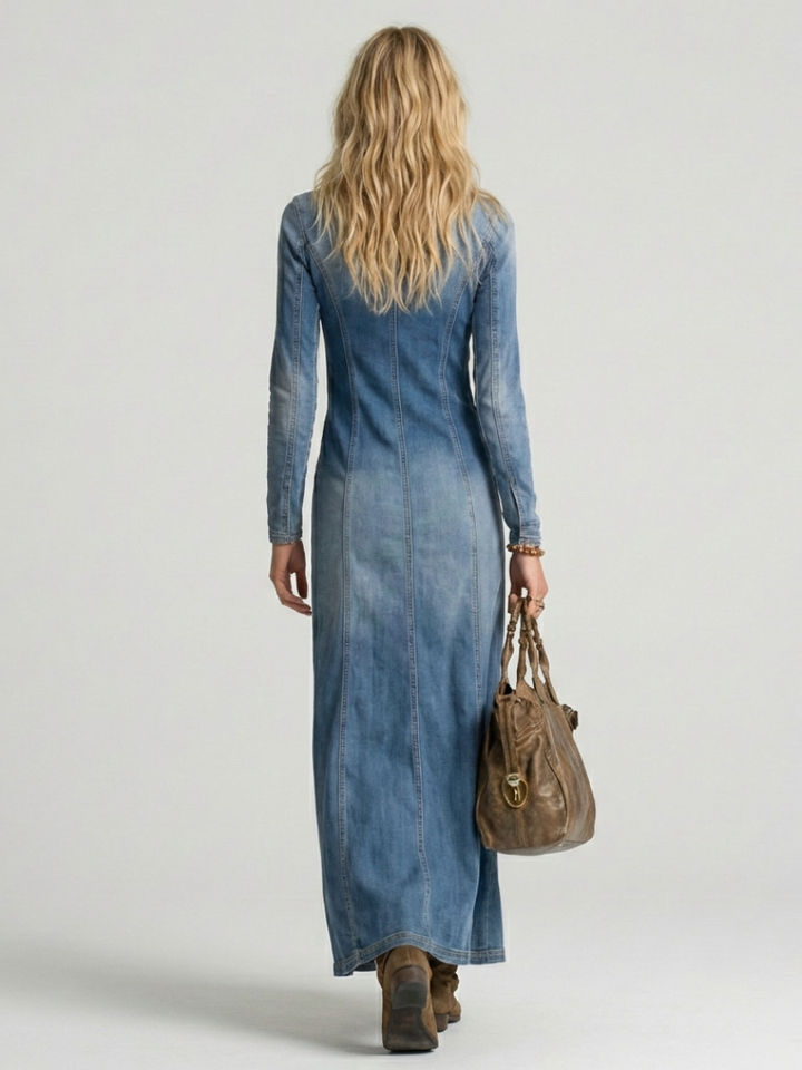 Sienna | Vestido Maxi de Denim con Botones en el Frente