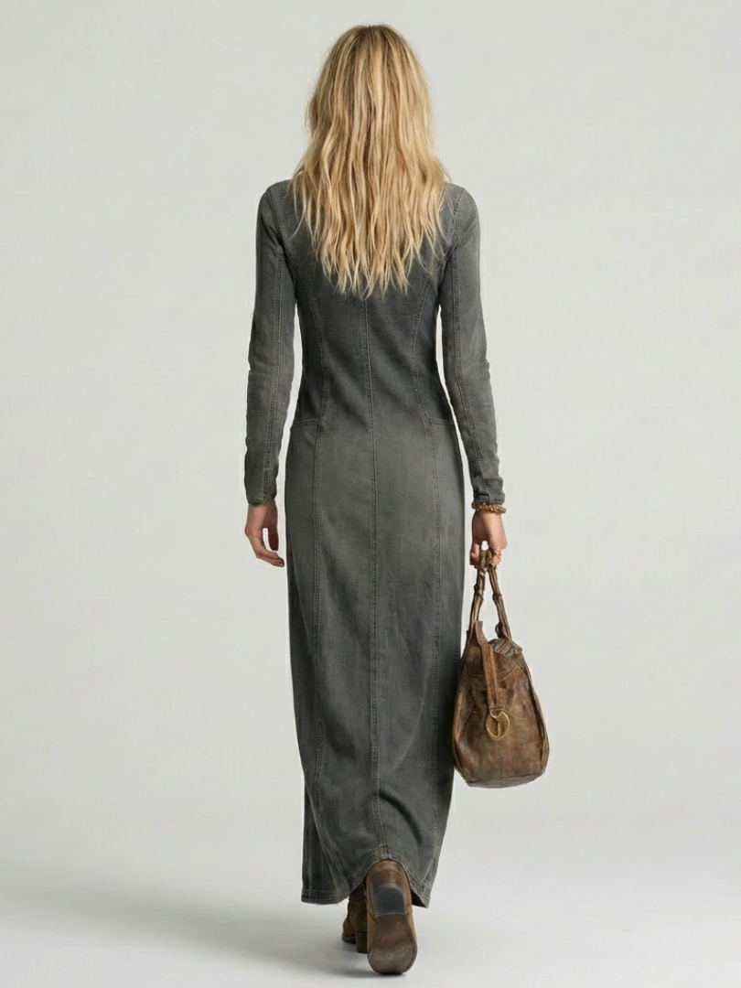 Sienna | Vestido Maxi de Denim con Botones en el Frente