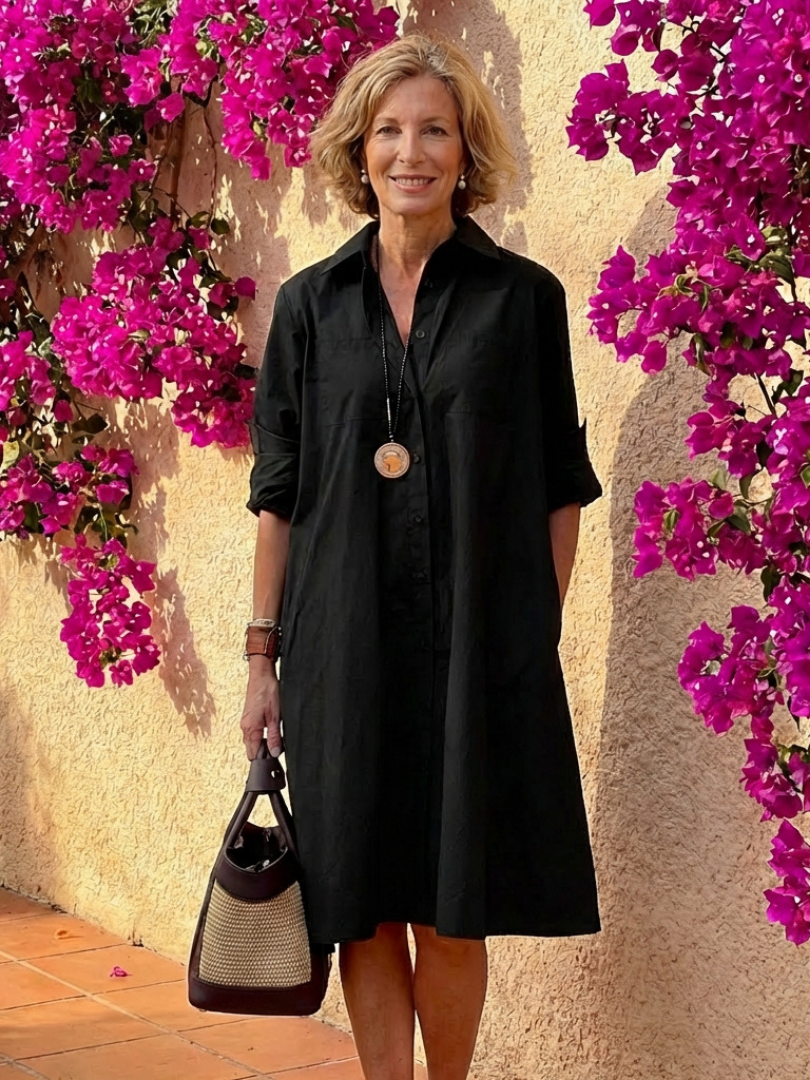 Evelyn | Vestido Midi de Camisa con Botones y Cuello